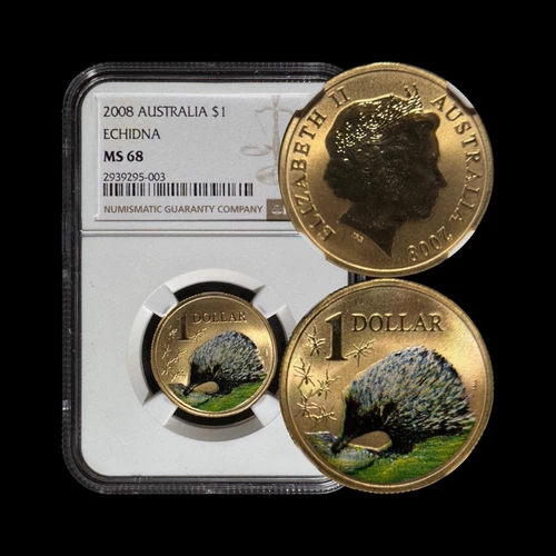 AUSTRALIA. 2008, 1 Dollar - NGC MS68 - Top Pop 🥇 Short-Beaked Echidna