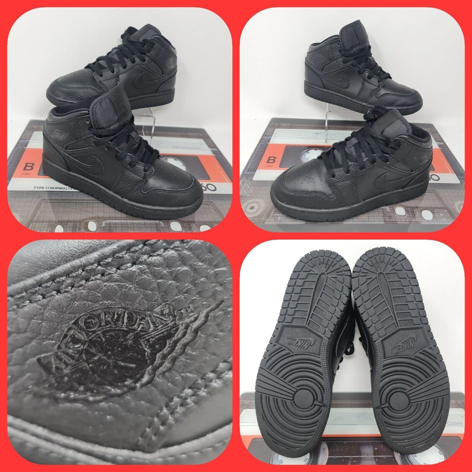 nike air jordan 1 mid gs scarpe da ginnastica triple nere uk taglia 4 donna bambini eu 36 5