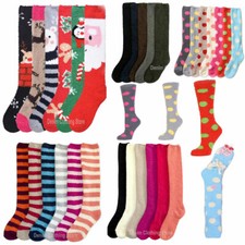 3-12 Women Knee High Warm Winter Socks Soft Fuzzy Cozy Slipper Long Fleece 9-11
