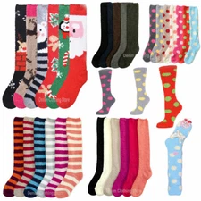 3-12 Women Knee High Warm Winter Socks Soft Fuzzy Cozy Slipper Long Fleece 9-11