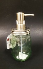 NEW 16 OZ MASON CRAFT GREEN GLASS JAR SOAP,LOTION DISPENSER,SILVER PUMP