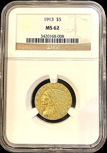 Details About 1913 5 American Gold Half Eagle Indian Head Ms62 Ngc Coin Rare Date