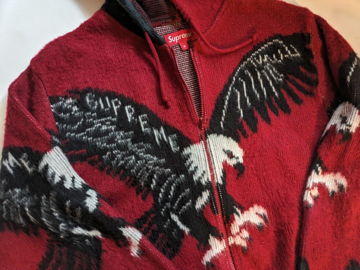 2016 Supreme Eagle Hooded Zip Up Long Sleeve Sweater Men Fashion