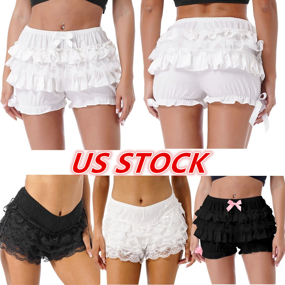Womens Sexy Lace Frilly Ruffle Knickers Boy Short Panties
