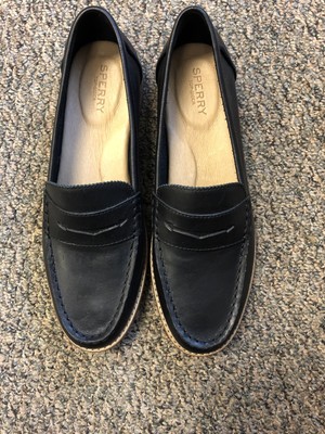 black leather sperrys women's