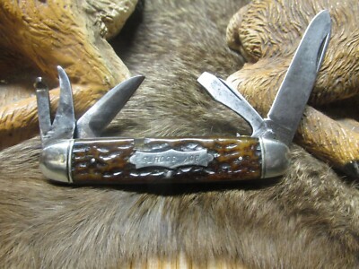 Vtg est.1950`s CAMILLUS ,N.Y. BOY SCOUT  4 BLADED CAMP POCKET KNIFEw BONE SCALES