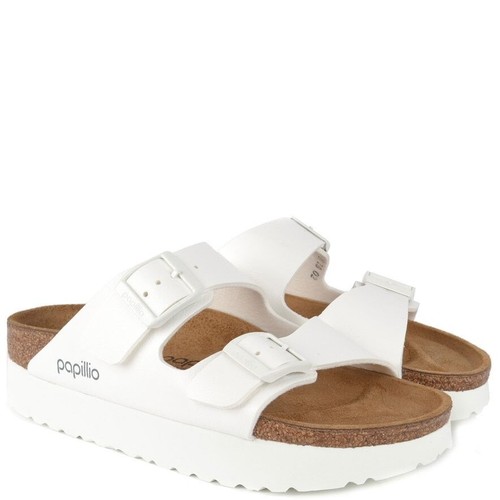 PAPILLIO ARIZONA PLATFORM WOMEN SLIPPERS DOUBLE BUCKLE LEATHER WHITE | eBay