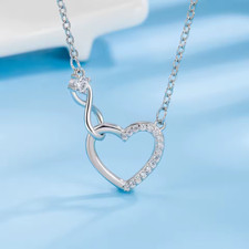 Solid 925 Sterling Silver Infinity Heart Necklace Pendant for Women. 