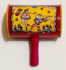Vintage Kirchhof "Life of the Party" Litho Tin Wood Handle Noise Maker