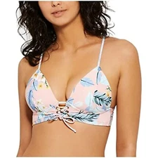 Hula Honey Swimwear Junior Lace Up Floral Padded Bikini Top Pink XS