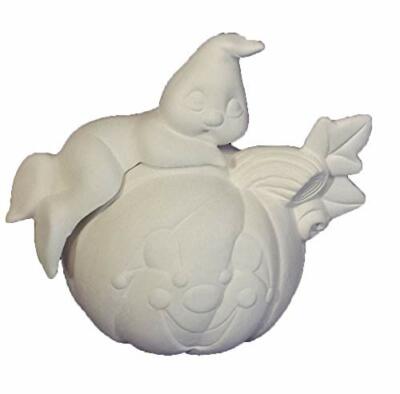 Ghost Laying on Pumpkin 6'' Ceramic Bisque, Ready to Paint
