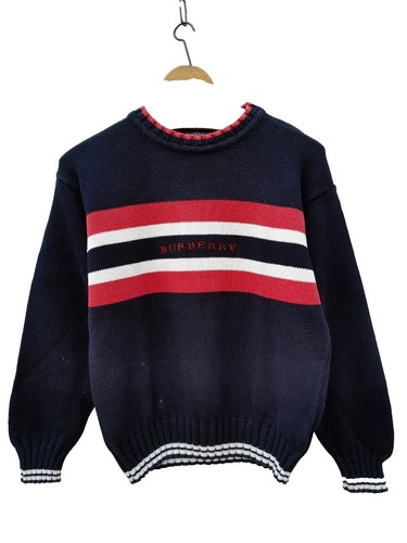 BURBERRY JARRAD CHECK NECK LONG SLEEVE Sm BLK SWEATER EMBROIDERED