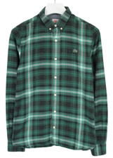 LACOSTE Shirt Men's EU 38 Button Down Collar Patterned Logo Green Black