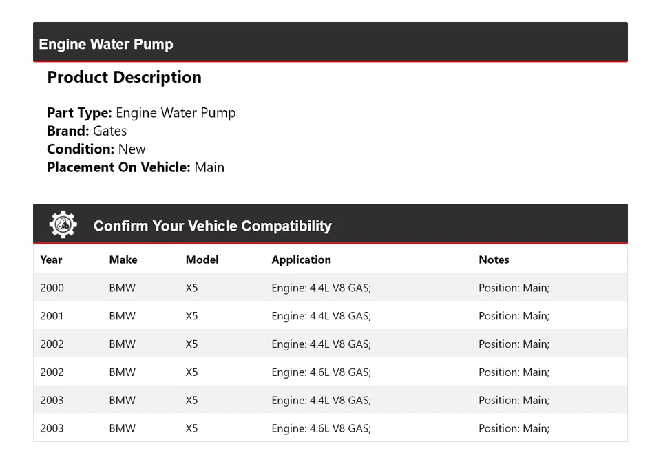 Portões principais da bomba de água do motor BMW X5 2000-2003 2001 2002 - Imagem 2 de 4