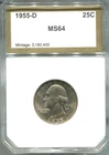 US - FANTASTIC HISTORICAL WASHINGTON  SILVER QUARTER, 1955 D, KM# 164