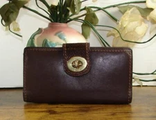 Coach Brown Leather Turn Lock Bill Card Wallet Snakeskin Flap