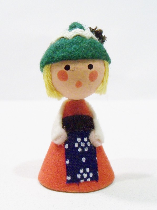 Austria Girl Lady Maiden in Dress Hat Wooden Wood Miniature Souvenir Vntg Figure