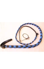 Bull whip 4 Ft Long, 12 Plaited Leather BLUE & Black, Hand Crafted
