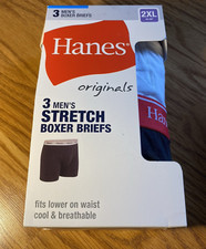 Pack of 3 Mens Hanes Originals Boxer Briefs Stretch 2XL Cool Breathable