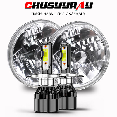 Pair 7'' Round Hi/Lo Beam Halo LED Headlights fit 1960-2005 chevrolet P10 P20/P30