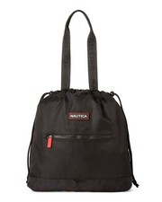 Nautica Womens Diving Treasure Tote Beach Bag Black Drawstring W Zip Pockets New