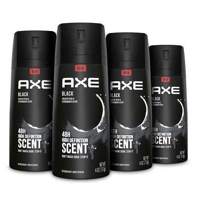 AXE Black Mens Body Spray Deodorant 48hr Odor Protection Frozen Pear & Cedarwood