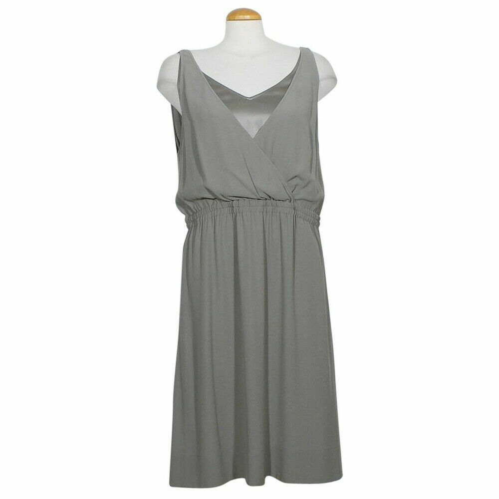 eileen fisher layering dress Smoke Gray Silk Crepe Charmeuse Layered Double V M category_l2_Polo Dresses