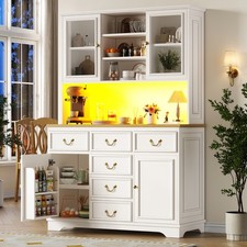 LED Küchenschrank Hochschrank Vitrine Buffetschrank Landhaus 180cm mit Glastüren
