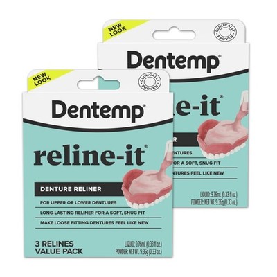 Dentemp Denture Reline Kit Value Pack - Advanced Formula 6 relines, Pink