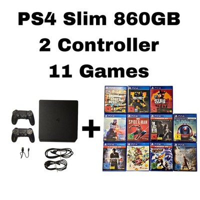 Sony PlayStation 4 Slim 860GB Spielkonsole Schwarz + 2 Controller + 11 Spiele