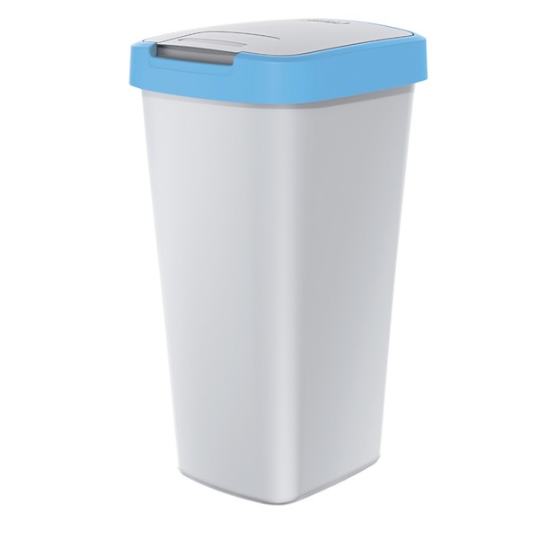 Estética de papelera cubo de basura con marco azul claro de plástico