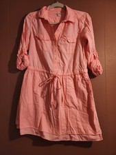 Gap Womens XS Neon Pink Cotton Shirt Dress w/Roll Tab Sleeves