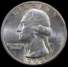 1943-P 90% Silver Washington Head Quarter  BU UNCIRCULATED #T4