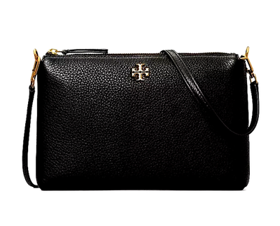 Tory Burch Mercer Pebbled Leather Zip Crossbody Bag Black NEW W