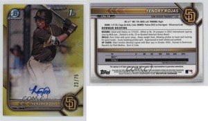 2022 Bowman Chrome Prospect Auto Yellow Refractor /75 Yendry Rojas #CPA-YR Auto