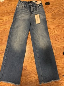 BCBGeneration Women’s High Rise Wide-Leg Blue Denim Jeans Fringe 5-Pocket