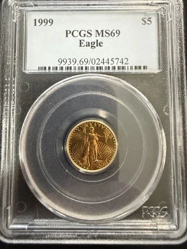 1999 $5 American Gold Eagle 1/10 Oz Gold Coin PCGS MS69 - Blue Label