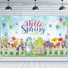 Backdrop Banner for Hello Spring 73 x 43 Inch Large Size Tulips Flowers for S...