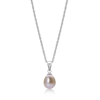 Halskette mit Anhänger 7-8 mm Süßwasser rosa Perlen in 925 Sterling Silber - Box Kette