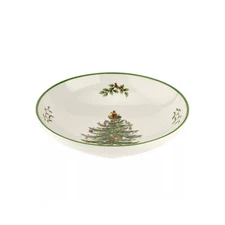 Spode 9" Christmas Tree Pasta Bowl - Green/Beige Festive Holiday Tree Serveware