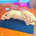 Beige Glossy Ceramic Lion Figurine Statue, Lying Down — photo 1