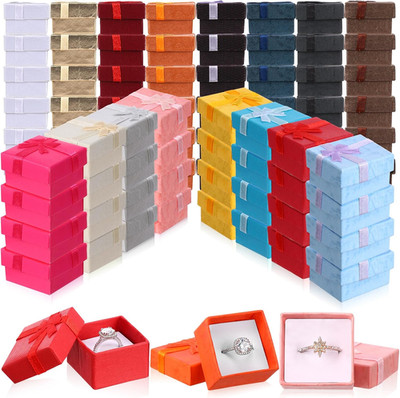 160 Pcs Ring Gift Box with Ribbon Bow Cardboard Jewelry Gift Box for Proposal We