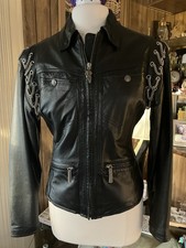 Genuine Harley Davidson Leather Jacket Jersey Lined Chain Accents Small Nice EUC