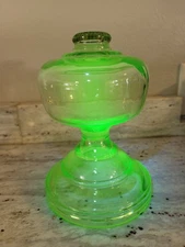 Vintage Uranium Glass Oil Stand Lamp