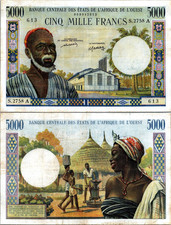 West African States 5,000 Francs 1961-1965 Pick# 104Ai XF (Ivory Coast)