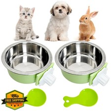 Hamiledyi Dog Cat Crate Bowl 2 Pcs Green Stainless Steel Hanging No Spill