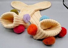 Vintage Wool Cuffed Ice Skating Boot Socks Pom Poms Whimsical