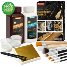 Gold Leaf Adhesive Kit 3.4 Fl Oz Adhesive Varnish 100 Sheets Gold