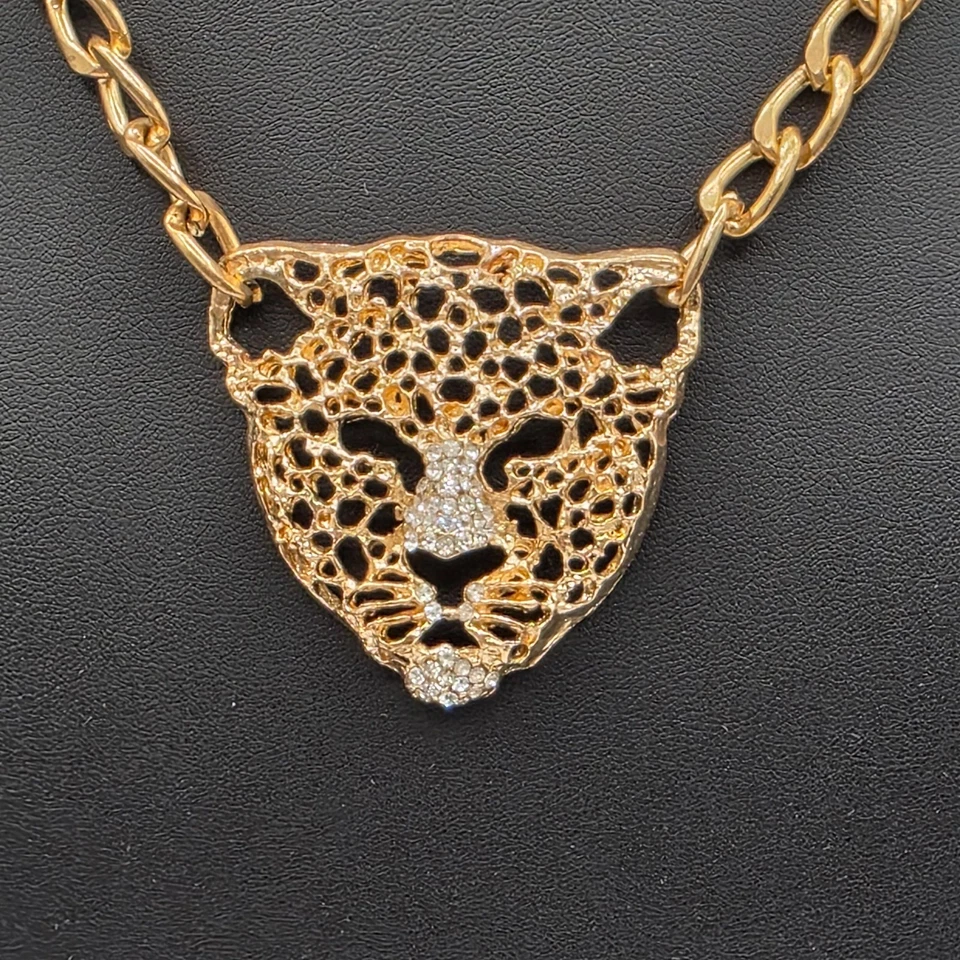 Colgante de tigre de cadena en tono dorado para mujer con acento de cristal collar distintivo 21" Foto 2 de 4