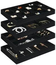 Jenseits 4 Stackable Jewelry Trays Organizer Set for Drawers, Jewellery Drawe...